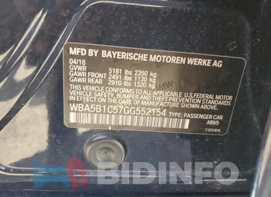 WBA5B1C57GG552154 Photo# 12
