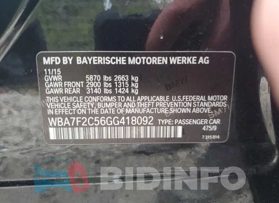WBA7F2C56GG418092 Photo# 12
