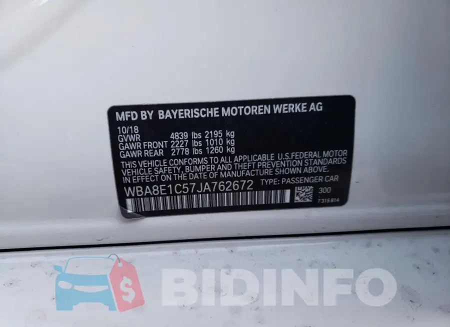 WBA8E1C57JA762672 Photo# 12
