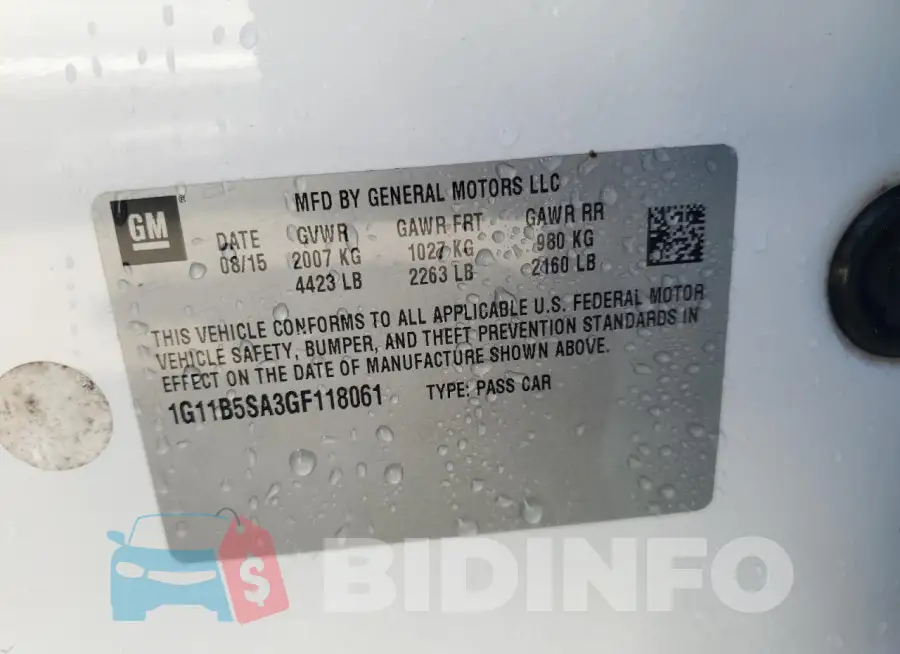 1G11B5SA3GF118061 Photo# 13
