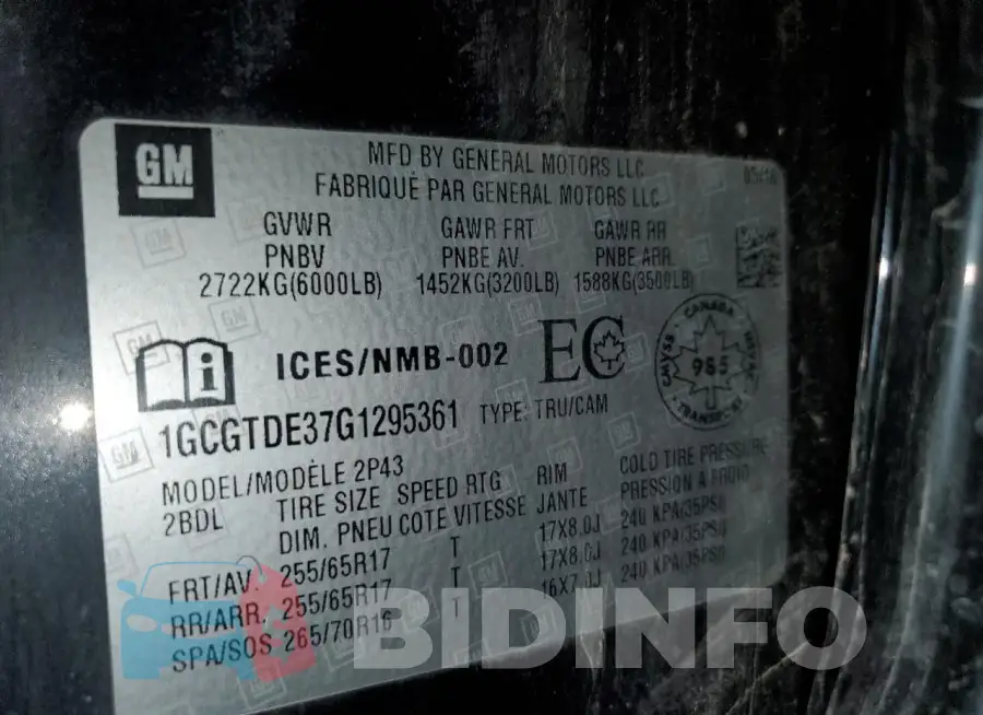 1GCGTDE37G1295361 Photo# 13