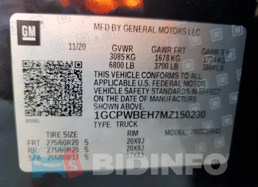 1GCPWBEH7MZ150230 Photo# 12