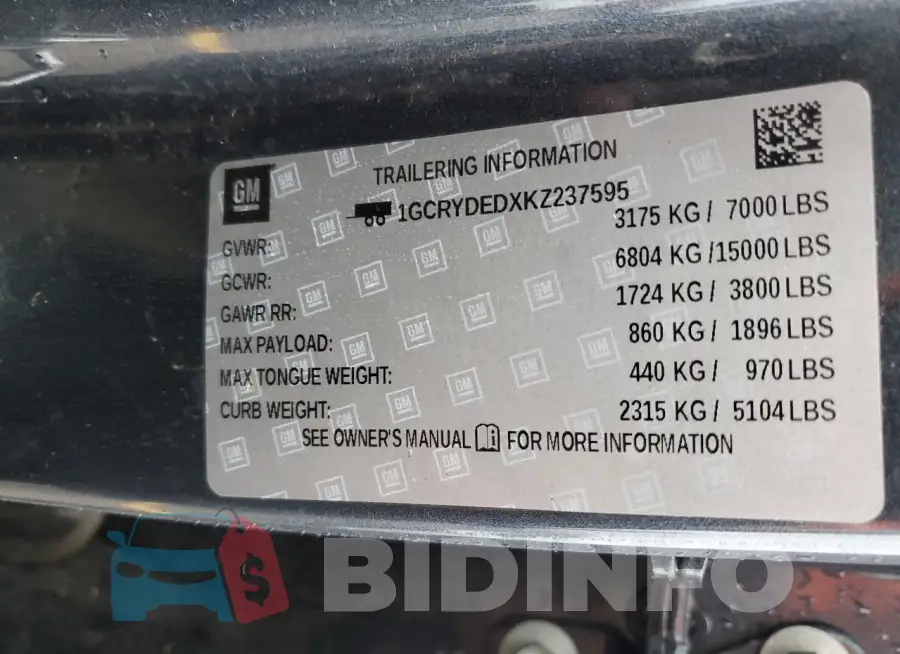 1GCRYDEDXKZ237595 Photo# 12