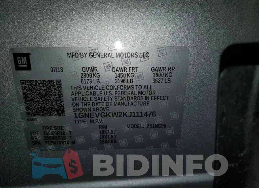 1GNEVGKW2KJ111476 Photo# 12
