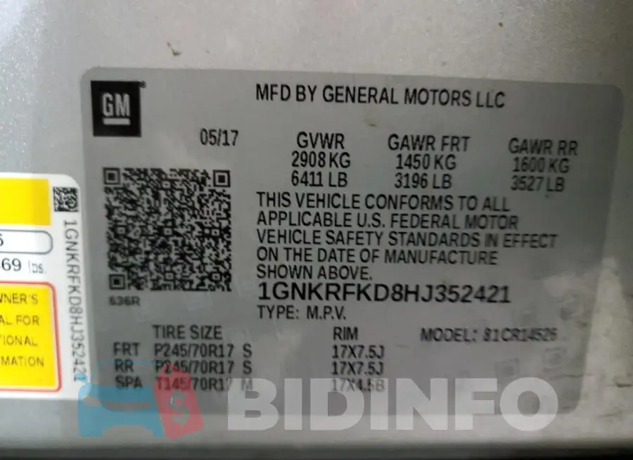 1GNKRFKD8HJ352421 Photo# 13