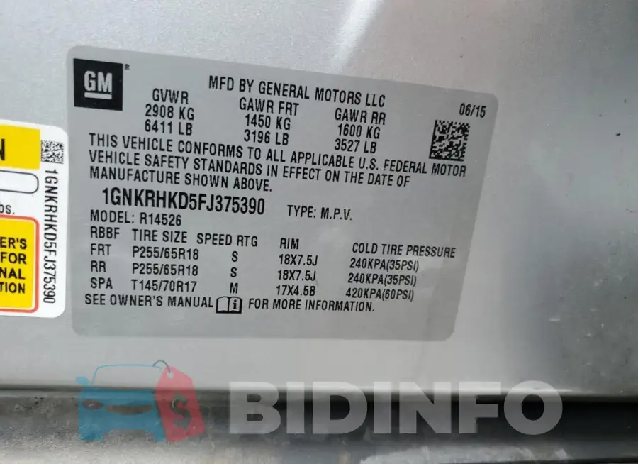 1GNKRHKD5FJ375390 Photo# 13