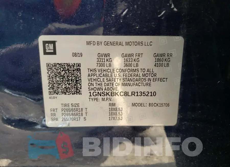 1GNSKBKC8LR135210 Photo# 13
