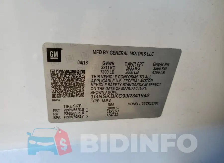 1GNSKBKC9JR341942 Photo# 12