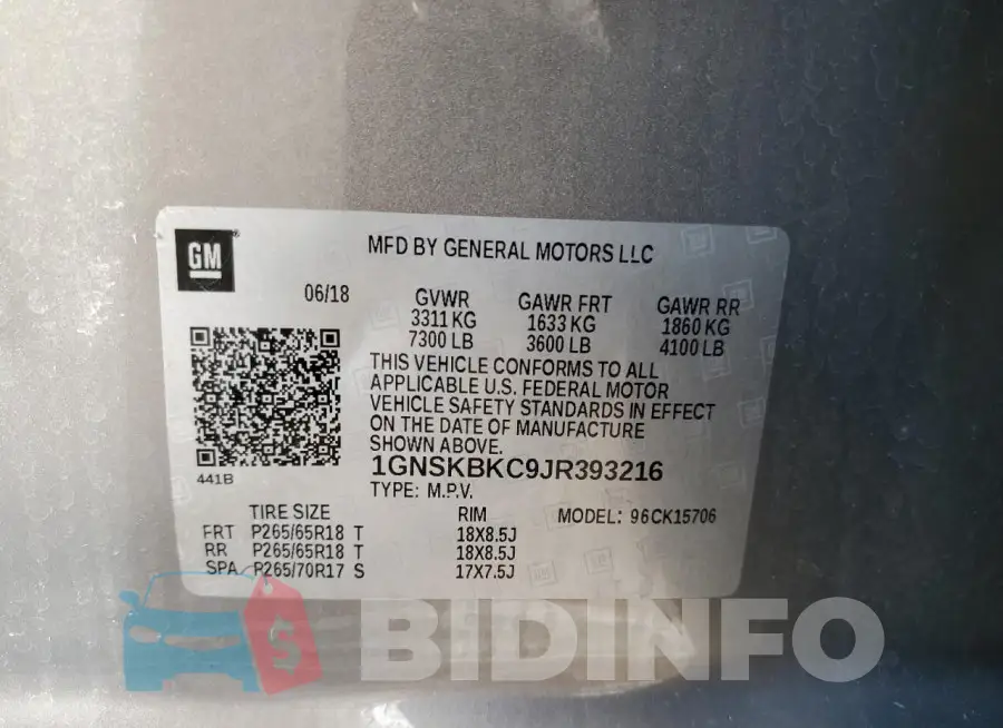 1GNSKBKC9JR393216 Photo# 13