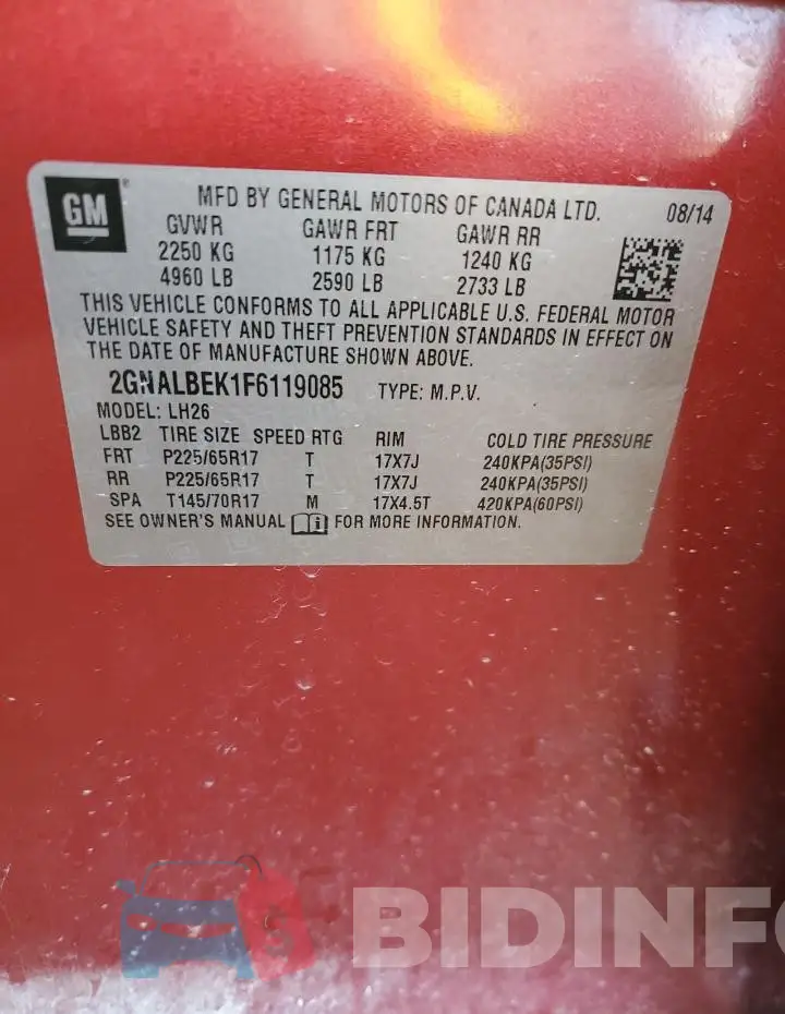 2GNALBEK1F6119085 Photo# 14