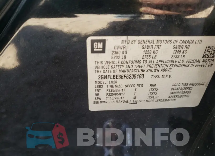 2GNFLBE36F6205183 Photo# 12
