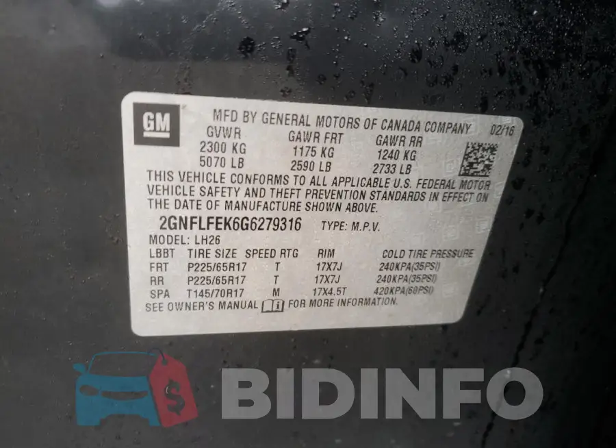 2GNFLFEK6G6279316 Photo# 12