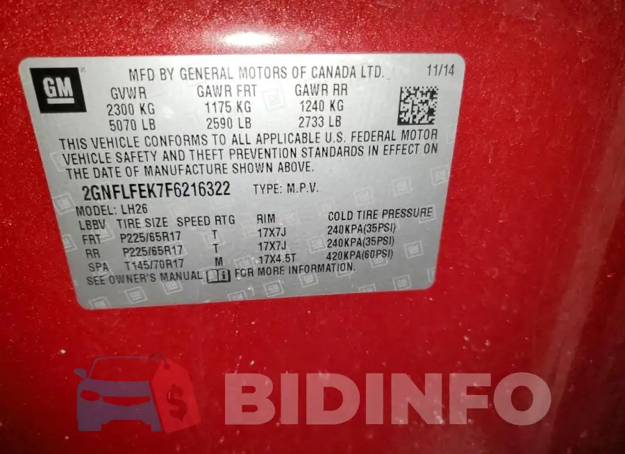 2GNFLFEK7F6216322 Photo# 13