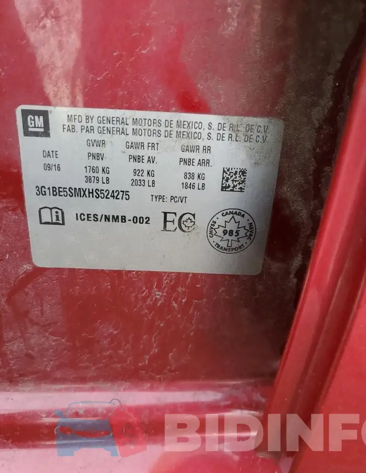 3G1BE5SMXHS524275 Photo# 13