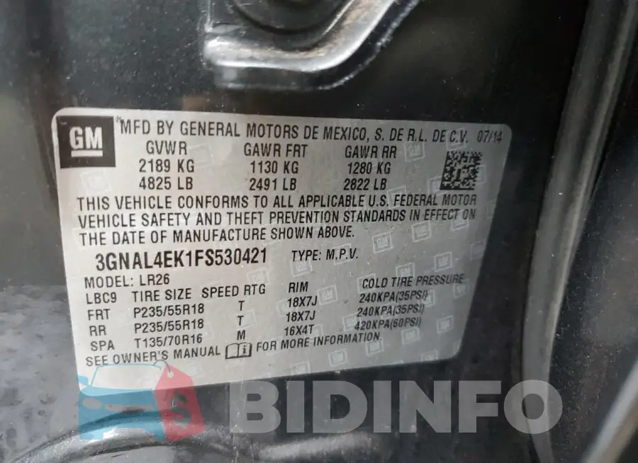 3GNAL4EK1FS530421 Photo# 13