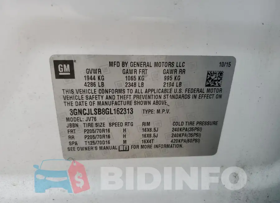 3GNCJLSB8GL162313 Photo# 12