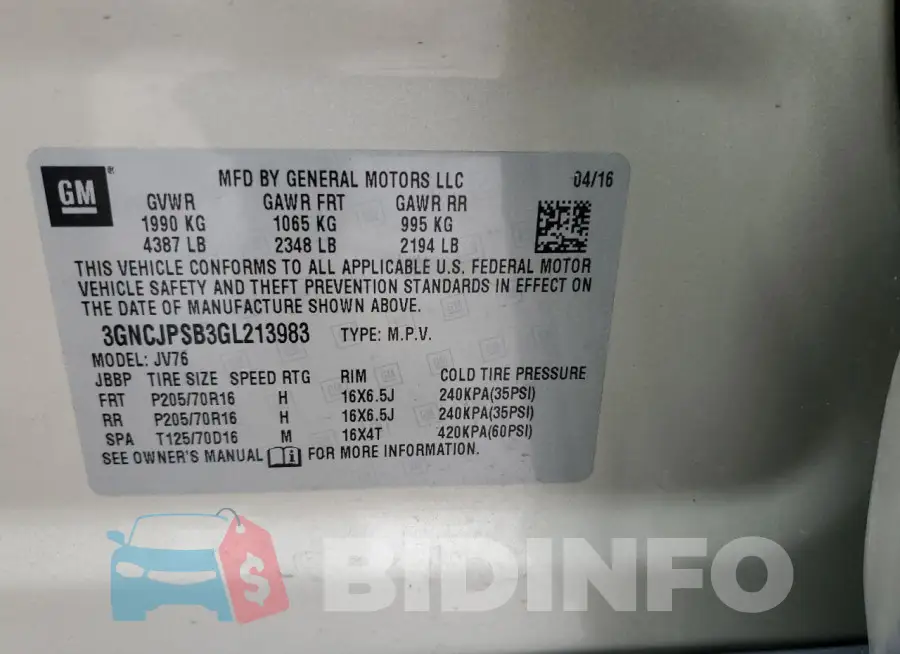 3GNCJPSB3GL213983 Photo# 12