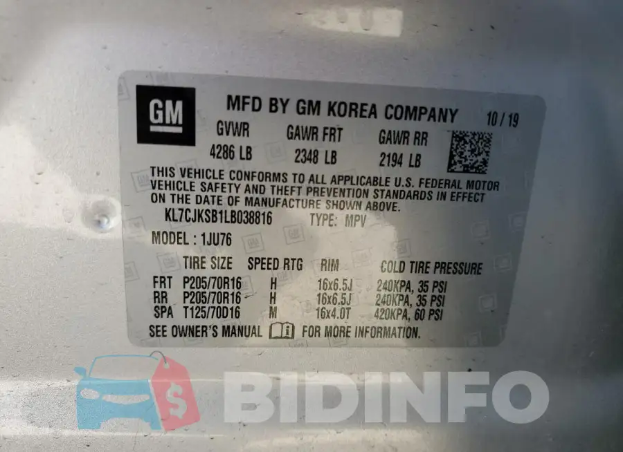 KL7CJKSB1LB038816 Photo# 12