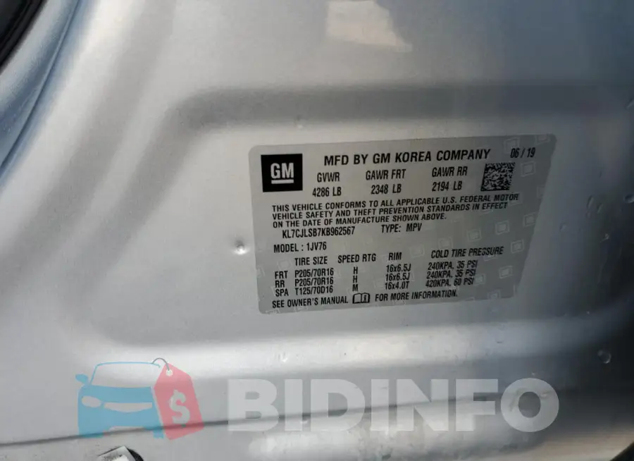 KL7CJLSB7KB962567 Photo# 14