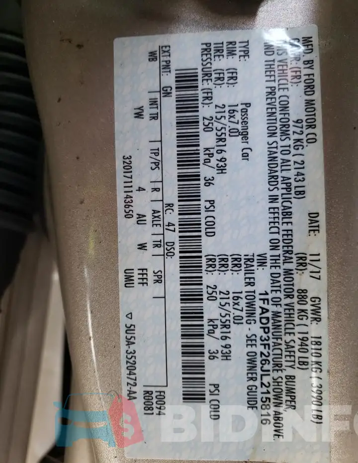1FADP3F26JL215816 Photo# 12