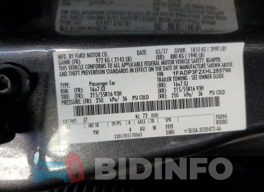 1FADP3F2XHL285796 Photo# 12