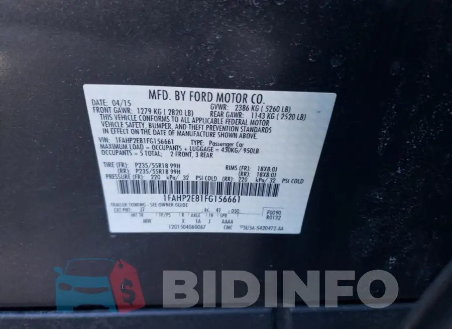 1FAHP2E81FG156661 Photo# 13