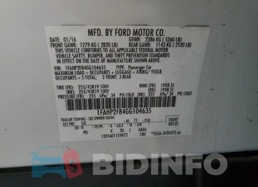 1FAHP2F84GG104635 Photo# 12