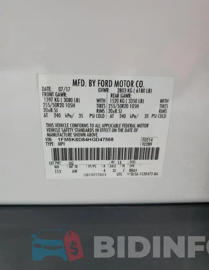 1FM5K8D84HGD47568 Photo# 14