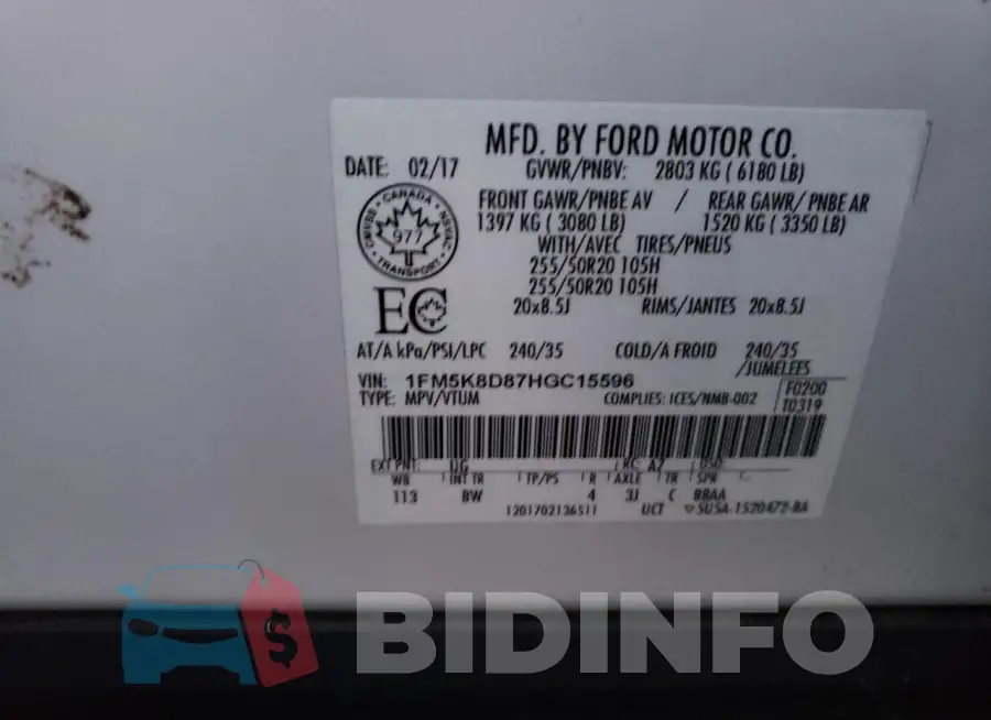 1FM5K8D87HGC15596 Photo# 14