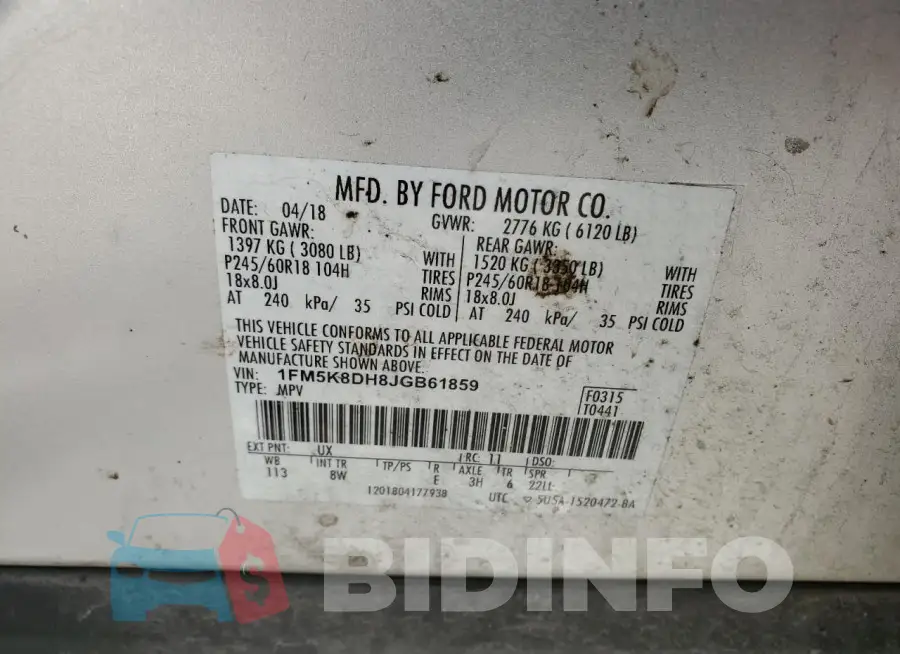 1FM5K8DH8JGB61859 Photo# 13