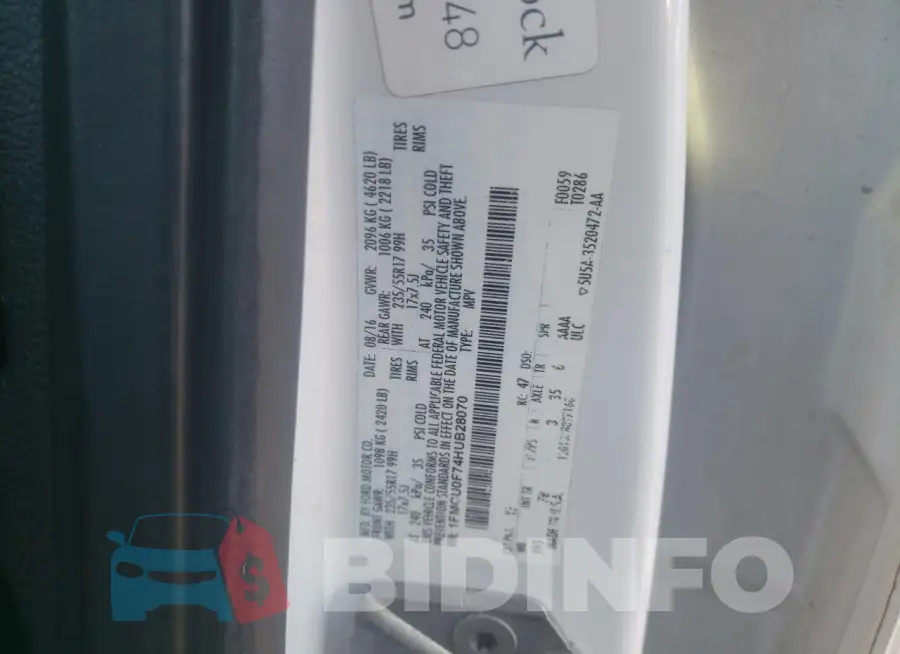 1FMCU0F74HUB28070 Photo# 13