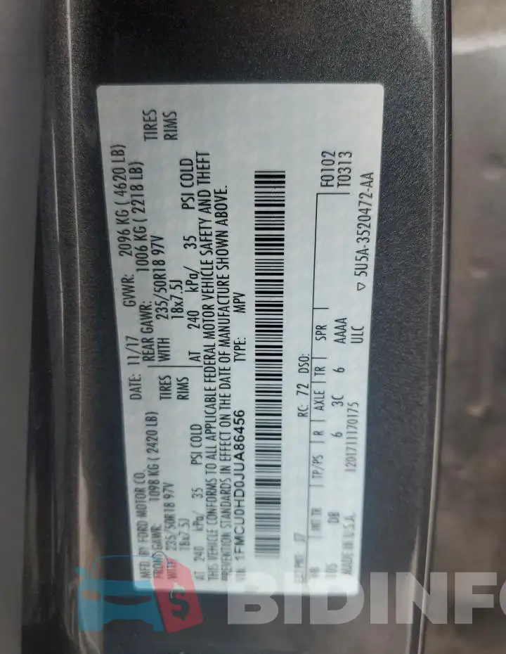1FMCU0HD0JUA86456 Photo# 12