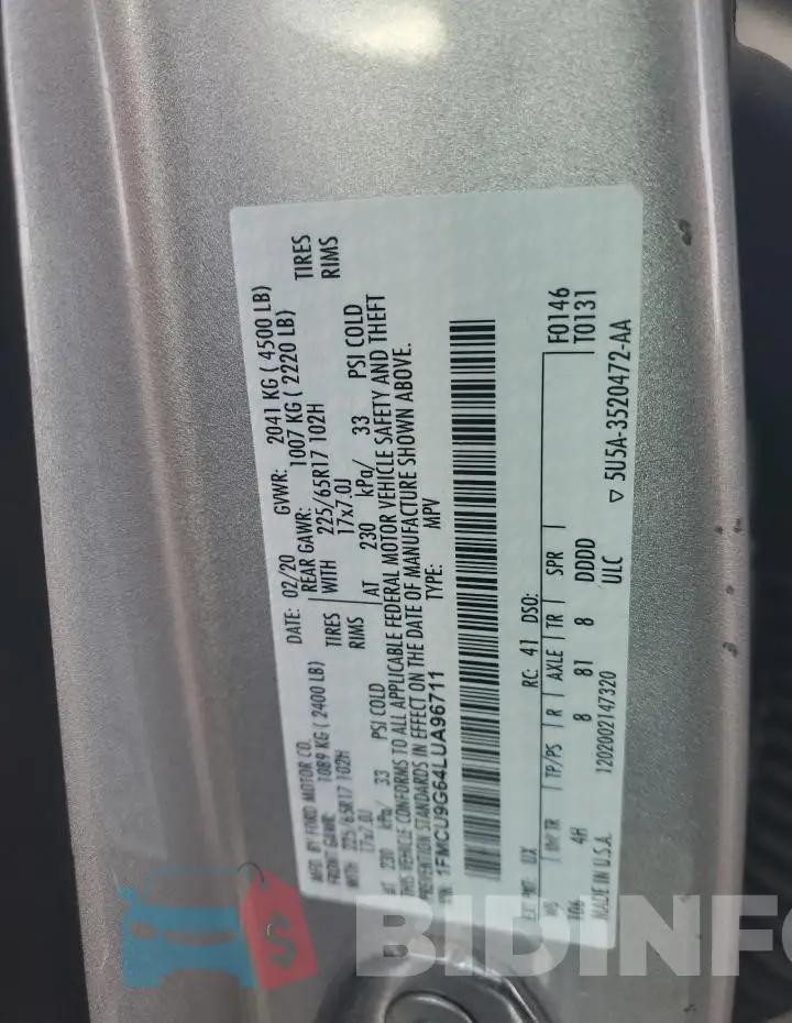 1FMCU9G64LUA96711 Photo# 13