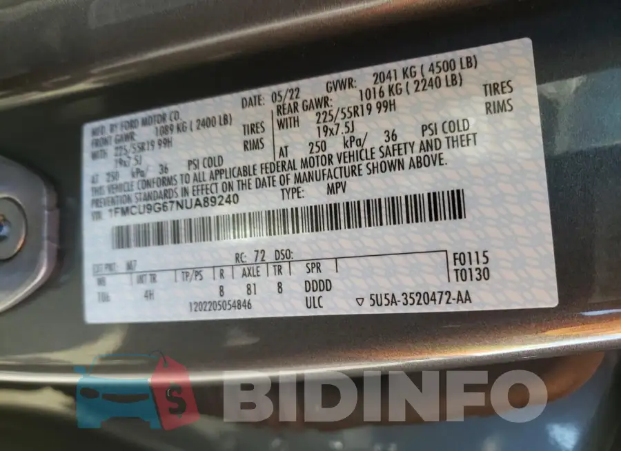 1FMCU9G67NUA89240 Photo# 13