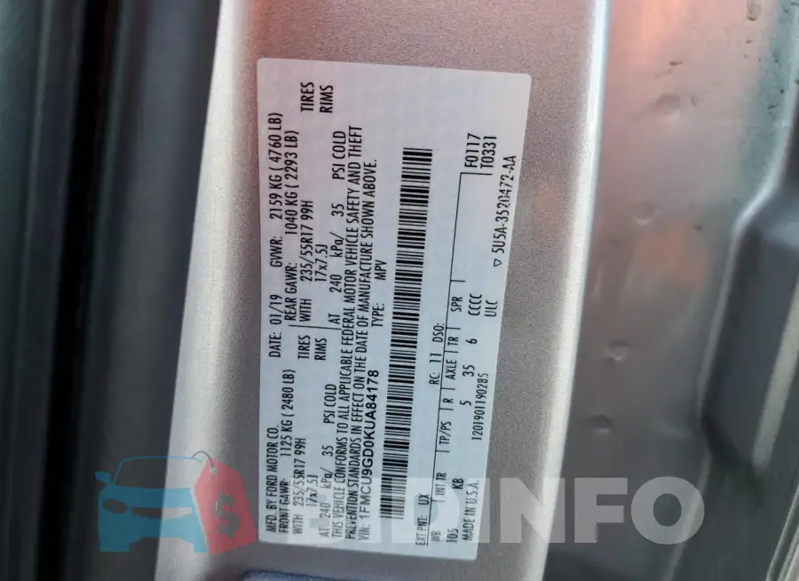 1FMCU9GD0KUA84178 Photo# 12