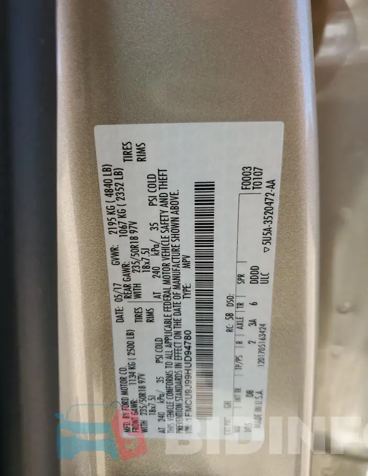 1FMCU9J99HUD94780 Photo# 13