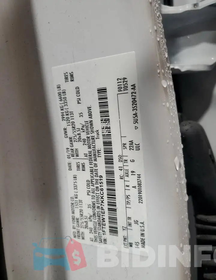 1FTEW1EP7KKC61519 Photo# 12