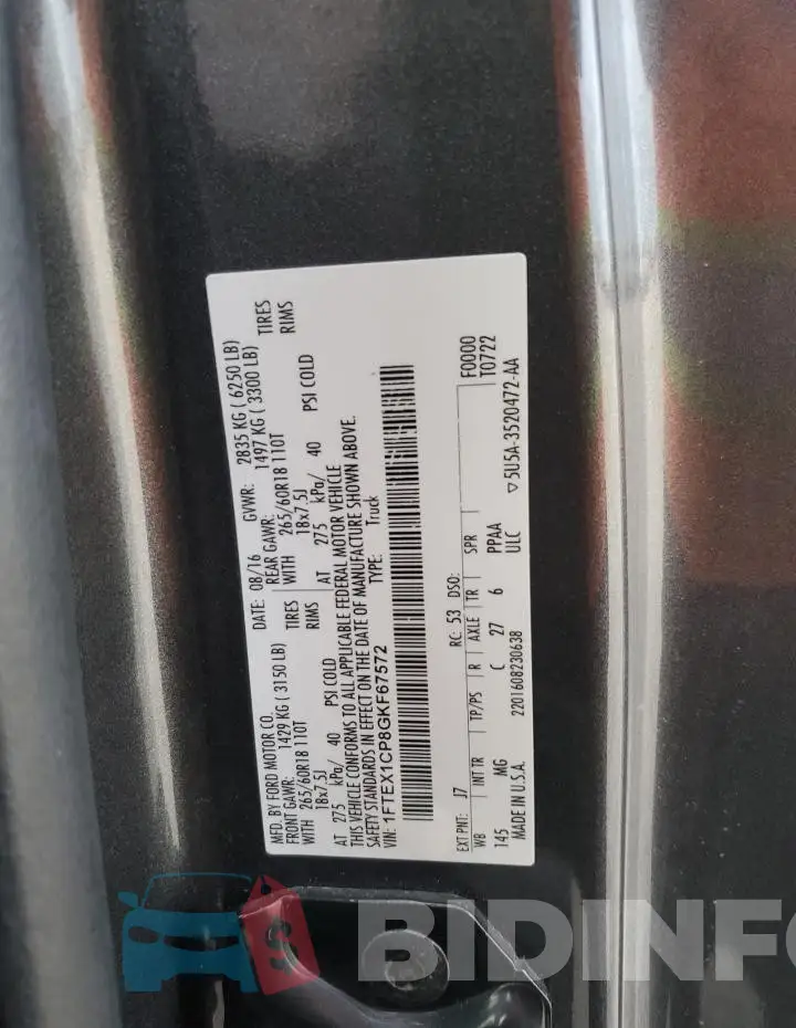 1FTEX1CP8GKF67572 Photo# 12