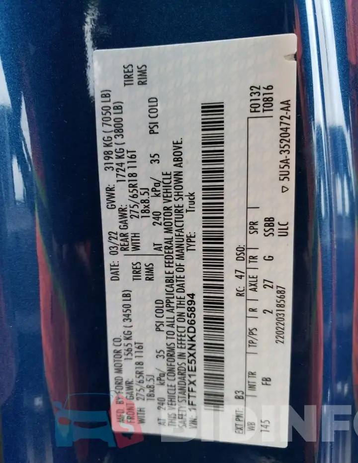 1FTFX1E5XNKD65894 Photo# 12