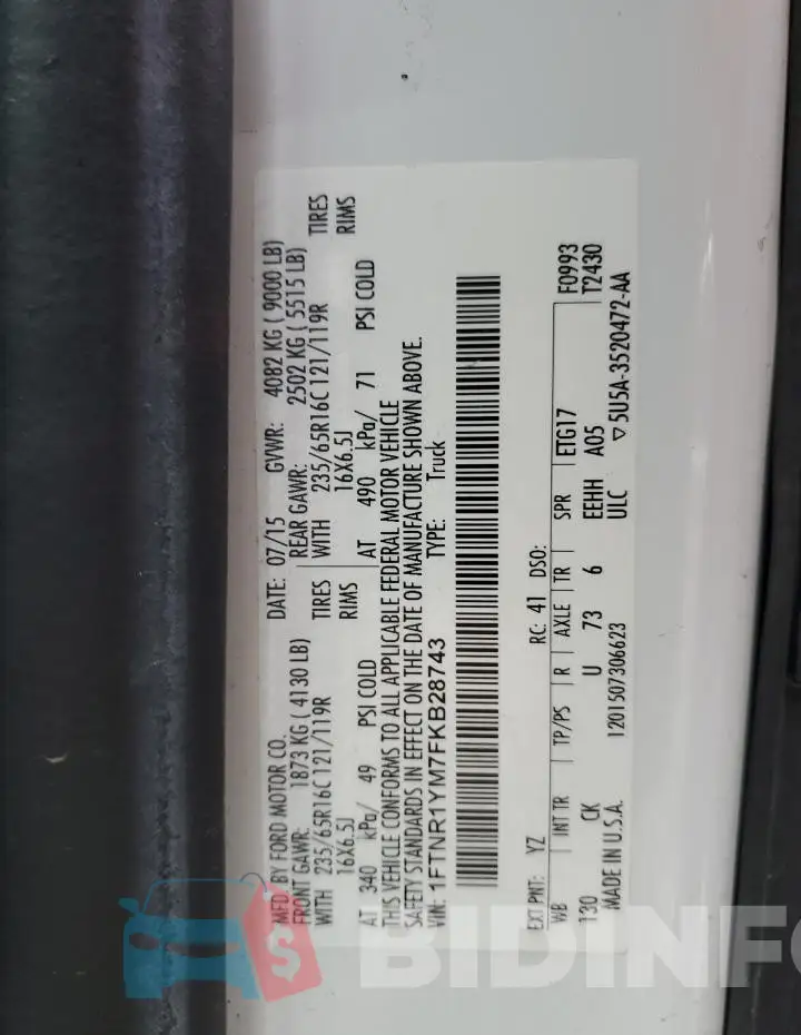 1FTNR1YM7FKB28743 Photo# 14