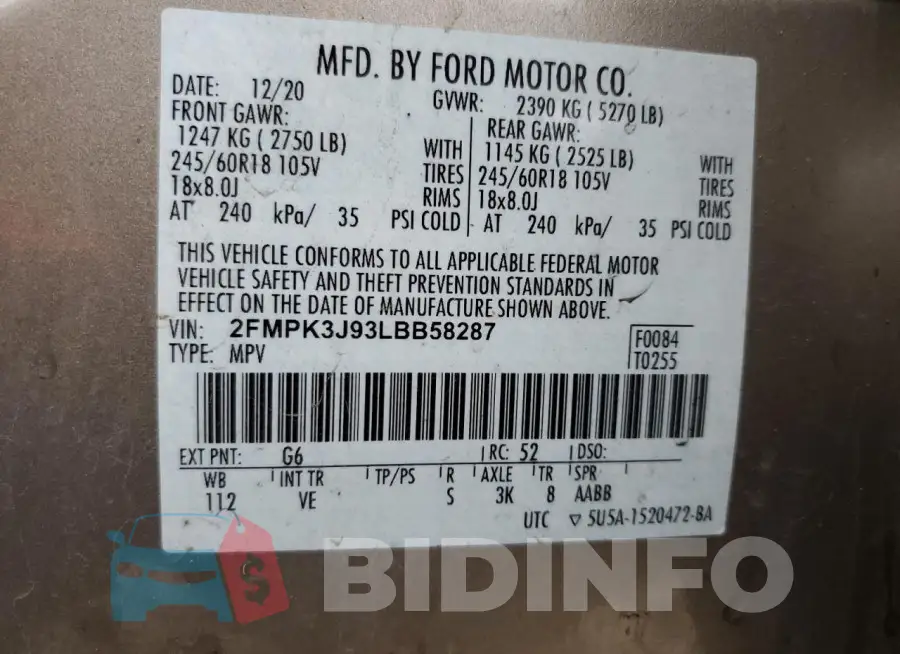 2FMPK3J93LBB58287 Photo# 13