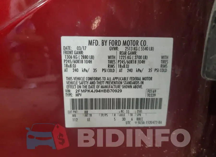 2FMPK4J94HBB70929 Photo# 12