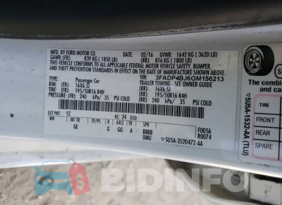 3FADP4BJ6GM156213 Photo# 12