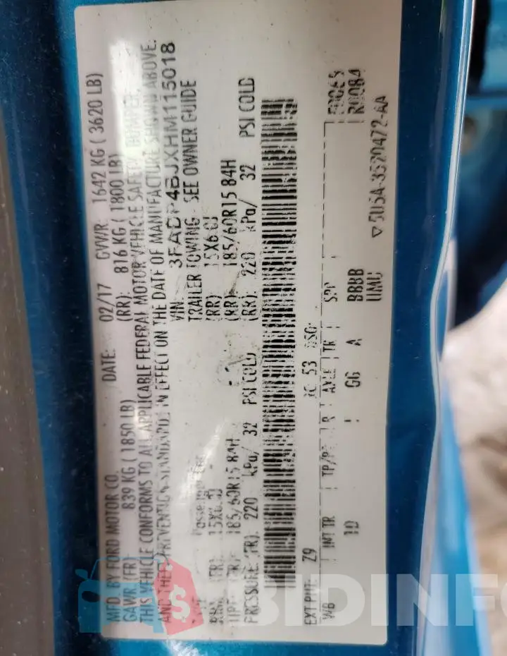 3FADP4BJXHM115018 Photo# 12