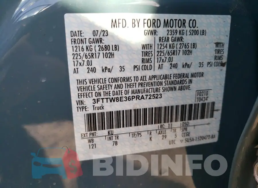 3FTTW8E36PRA72523 Photo# 12