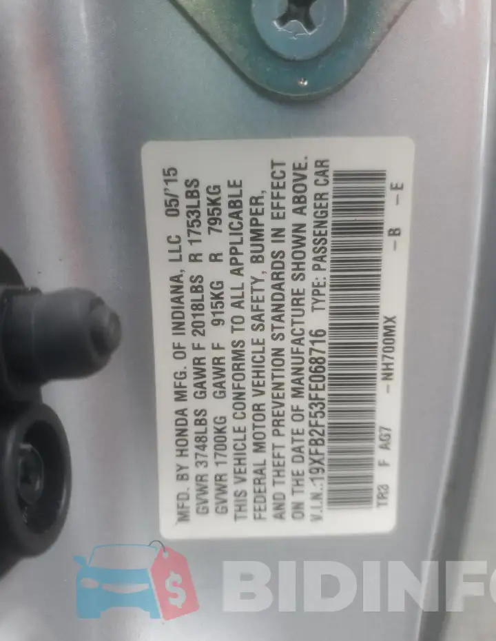 19XFB2F53FE068716 Photo# 12