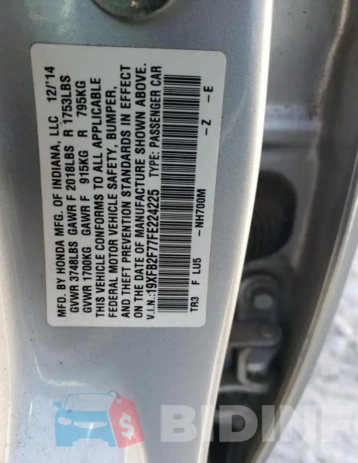 19XFB2F77FE224225 Photo# 12