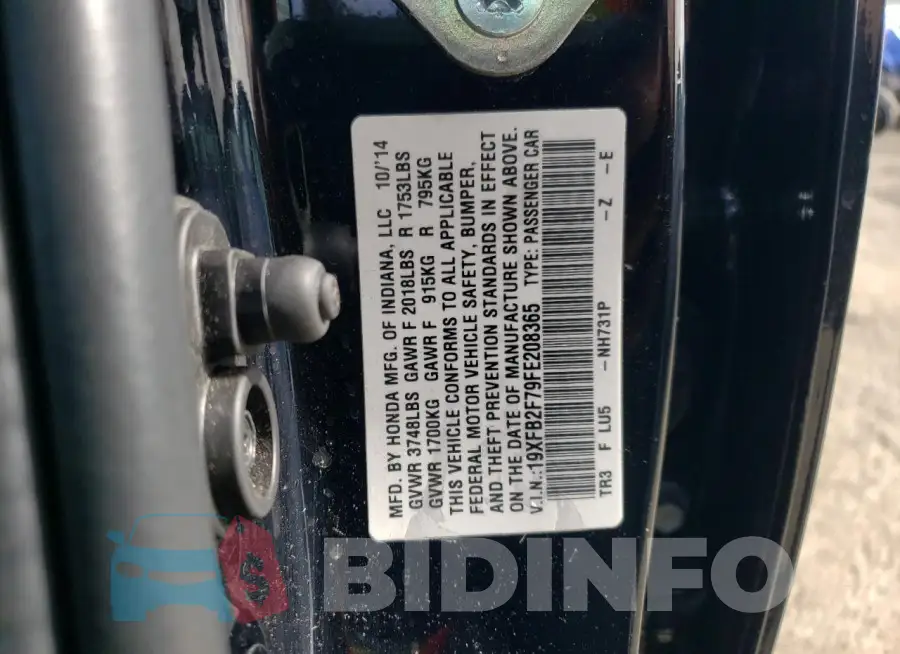 19XFB2F79FE208365 Photo# 12