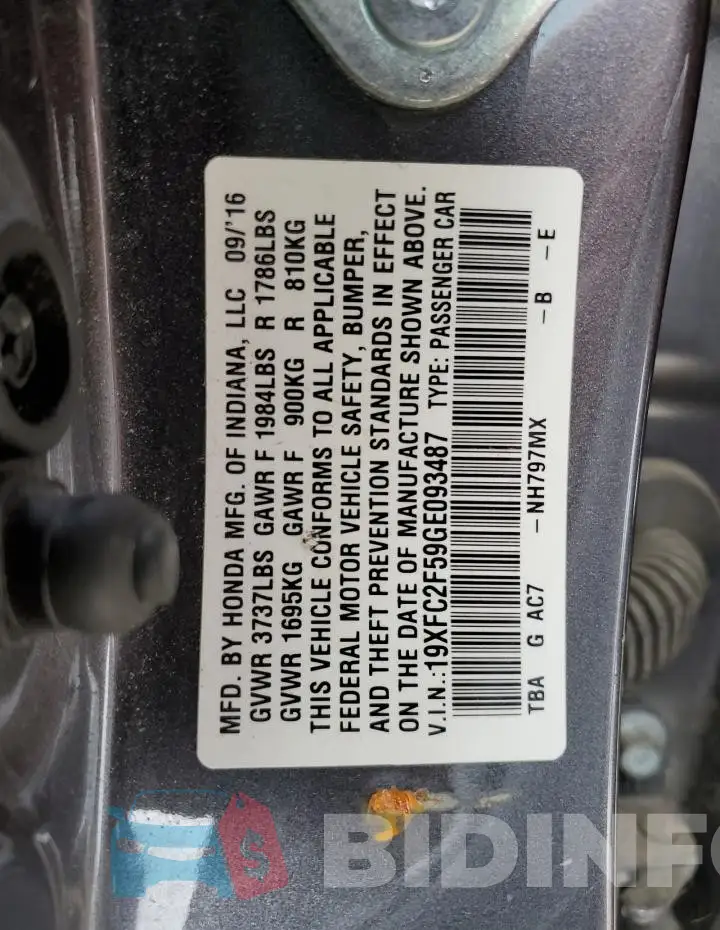 19XFC2F59GE093487 Photo# 12