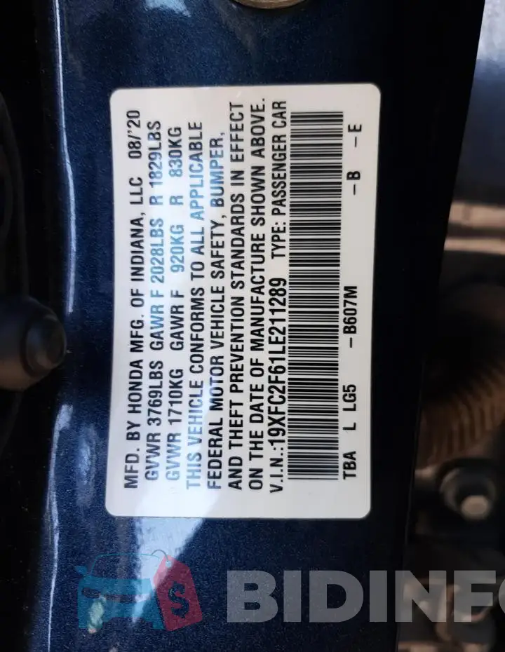 19XFC2F61LE211289 Photo# 12
